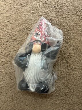 Red-Gray Black Gnome Figurine with Patterned Hat